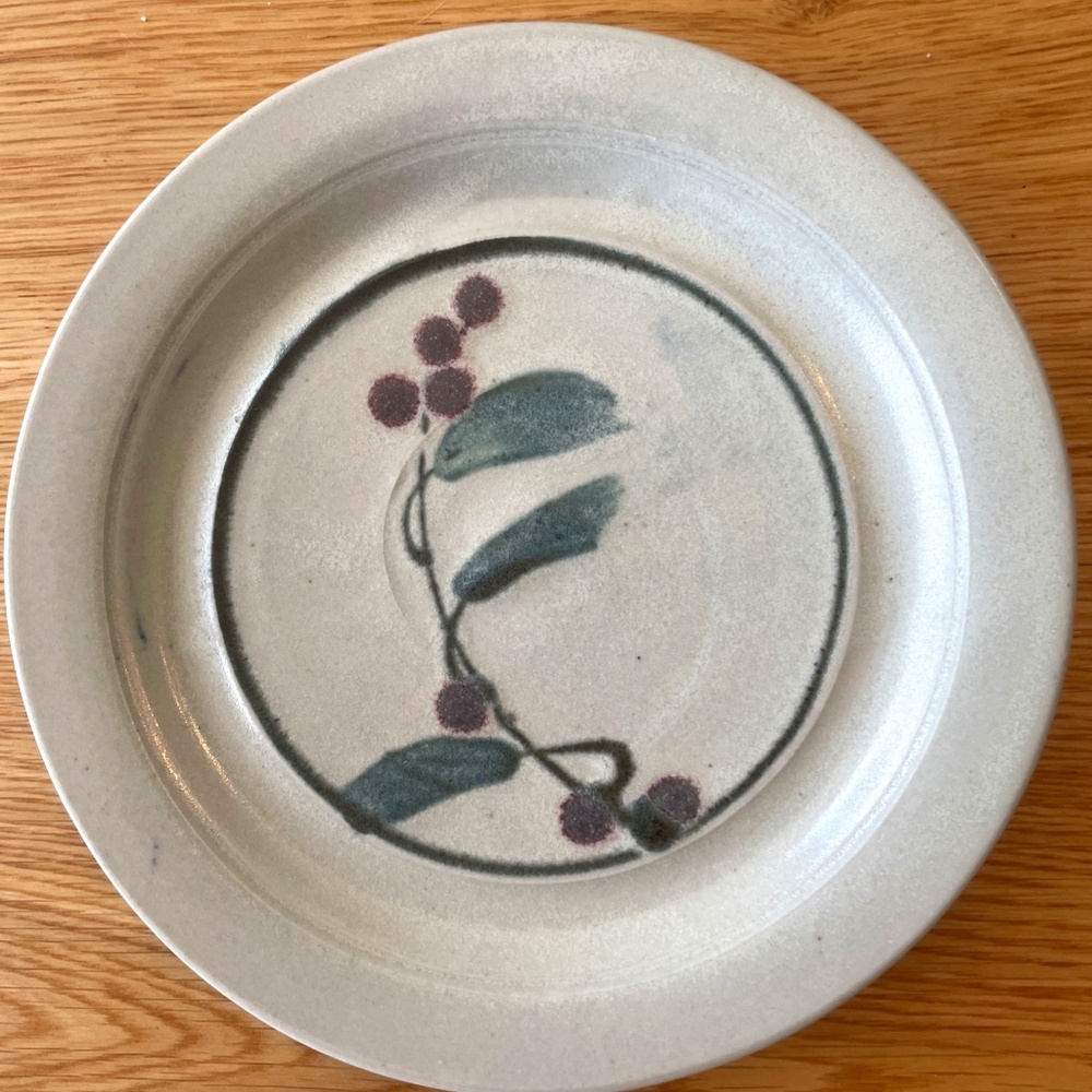 DELONG Pottery Stoneware Handmade Plate Botanical 7.5” Berries Rustic Hand Paint